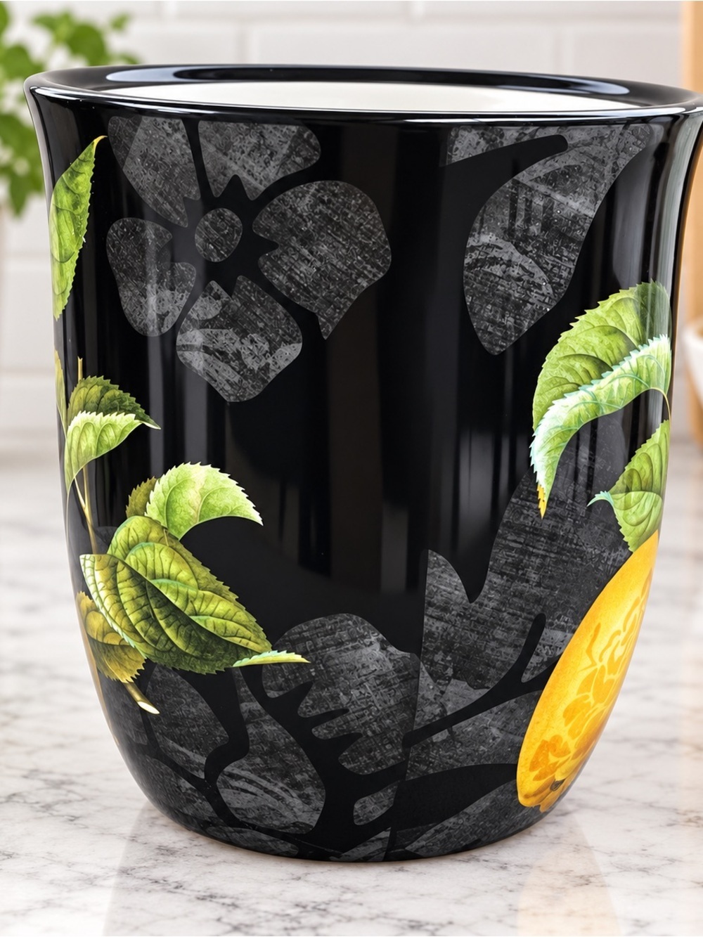 Certified International Lemon Utensil Crock Black Botanical Mindy Sommers 6.5” - Picture 3 of 7